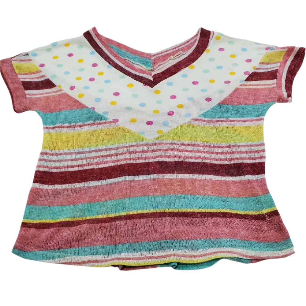 ODDI Women's Striped and Polka Dot V-Neck Top 2X